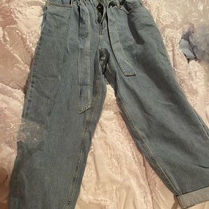 High rise tie mom jeans. Brand new